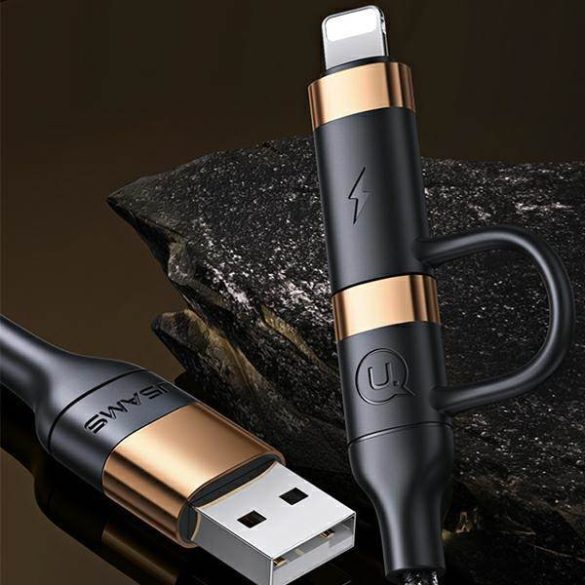 USAMS kábel fonott U62 2xUSB-C/USB-A /lightning 1,2m PD gyorstöltés fekete SJ483USB01 (US-SJ483)