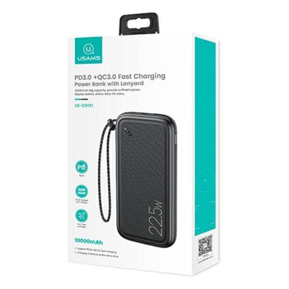 USAMS Powerbank PB56 10000mAh 22.5W 2xQC3.0+PD gyorstöltés fekete 10KCD15101 (US-CD151)