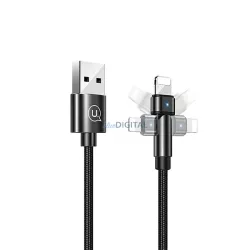   USAMS kábel fonott forgatható fejjel U60 2A Lightning fekete 1m SJ476USB01 (US-SJ476)