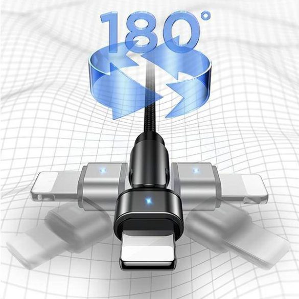 USAMS kábel fonott forgatható fejjel U60 2A Lightning fekete 1m SJ476USB01 (US-SJ476)