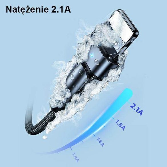 USAMS kábel fonott forgatható fejjel U60 2A Lightning fekete 1m SJ476USB01 (US-SJ476)