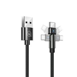  USAMS kábel fonott forgatható fejjel U60 2A USB-C fekete 1m SJ477USB01 (US-SJ477)