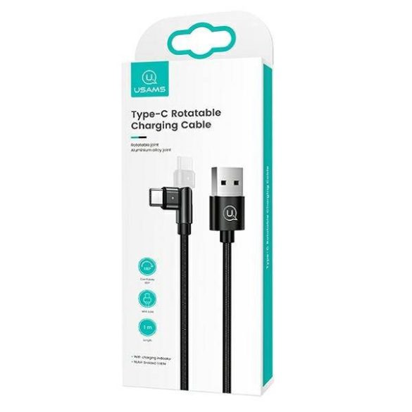 USAMS kábel fonott forgatható fejjel U60 2A USB-C fekete 1m SJ477USB01 (US-SJ477)