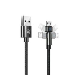   USAMS kábel fonott forgatható fejjel U60 2A microUSB fekete 1m SJ478USB01 (US-SJ478)