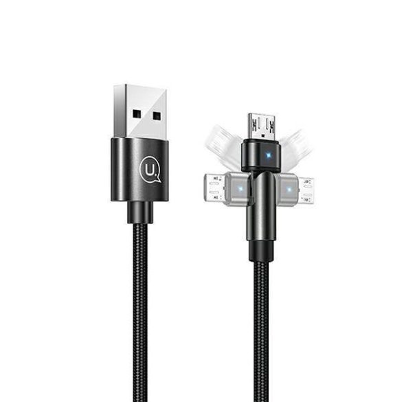 USAMS kábel fonott forgatható fejjel U60 2A microUSB fekete 1m SJ478USB01 (US-SJ478)