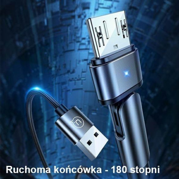 USAMS kábel fonott forgatható fejjel U60 2A microUSB fekete 1m SJ478USB01 (US-SJ478)