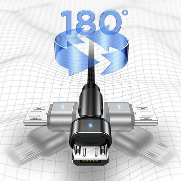 USAMS kábel fonott forgatható fejjel U60 2A microUSB fekete 1m SJ478USB01 (US-SJ478)