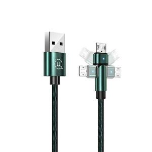 USAMS kábel fonott forgatható fejjel U60 2A microUSB zöld 1m SJ478USB02 (US-SJ478)