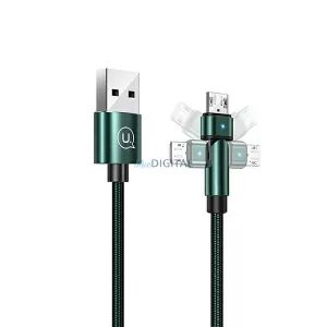 USAMS kábel fonott forgatható fejjel U60 2A microUSB zöld 1m SJ478USB02 (US-SJ478)