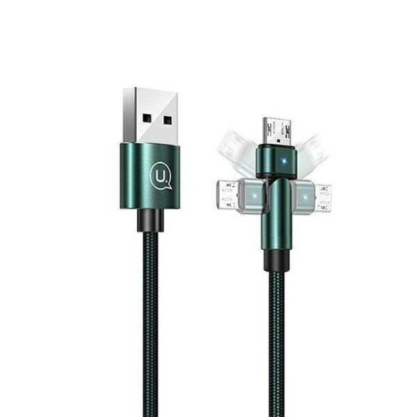 USAMS kábel fonott forgatható fejjel U60 2A microUSB zöld 1m SJ478USB02 (US-SJ478)