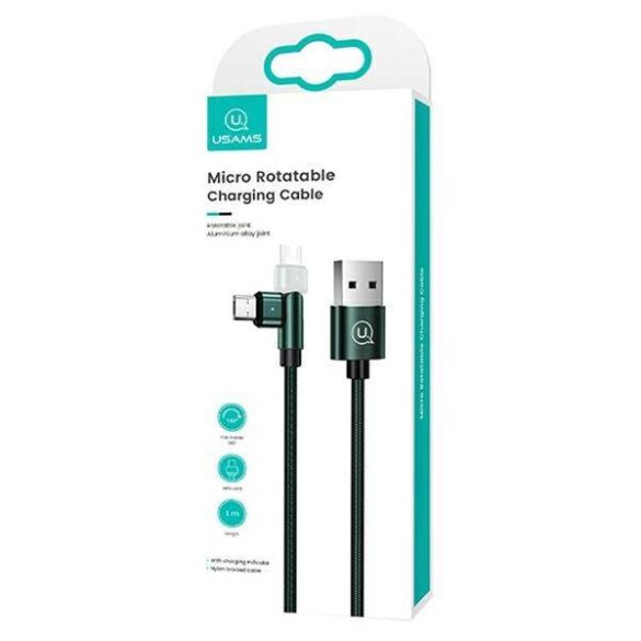 USAMS kábel fonott forgatható fejjel U60 2A microUSB zöld 1m SJ478USB02 (US-SJ478)