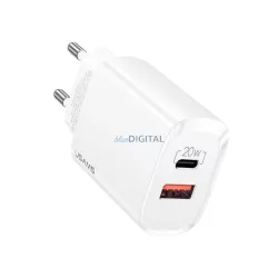   USAMS T35 hálózati töltő 1xUSB-C+1xUSB 20W PD3.0+QC3.0 gyorstöltés (US-CC121) - fehér