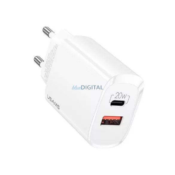 USAMS T35 hálózati töltő 1xUSB-C+1xUSB 20W PD3.0+QC3.0 gyorstöltés (US-CC121) - fehér