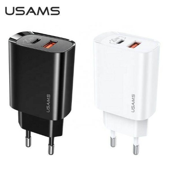 USAMS töltő 1xUSB-C+1xUSB T35 20W (csak fej) PD3.0 +QC3.0 gyorstöltés fehér CC121TC01 (US-CC121)