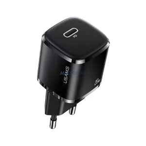 USAMS hálózati töltő 1xUSB-C T36 mini 20 W (csak a fej) PD3.0 gyors töltő fekete CC124TC01 (US-CC124)