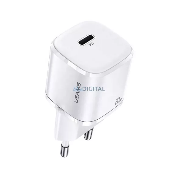 USAMS hálózati töltő 1xUSB-C T36 mini 20 W (csak a fej) PD3.0 gyors töltő fehér CC124TC02 (US-CC124)