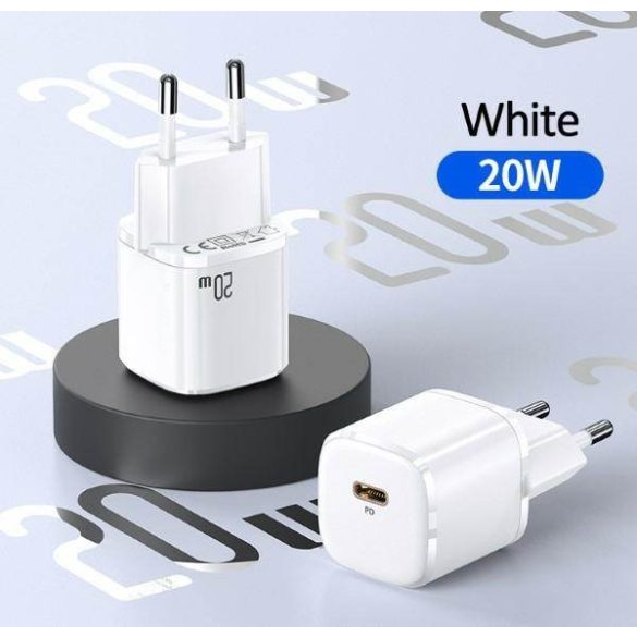 USAMS töltő 1xUSB-C T36 mini 20W (csak fej) PD3.0 gyorstöltés fehér CC124TC02 (US-CC124)