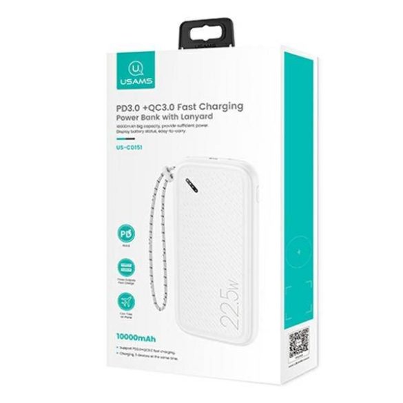 USAMS Powerbank PB56 10000mAh 22.5W 2xQC3.0+PD gyorstöltés fehér 10KCD15102 (US-CD151)