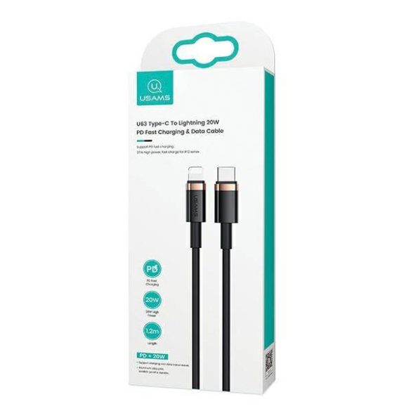 USAMS kábel U63 USB-C - Lightning 1,2m 20W PD gyorstöltés fekete SJ484USB01 (US-SJ484)