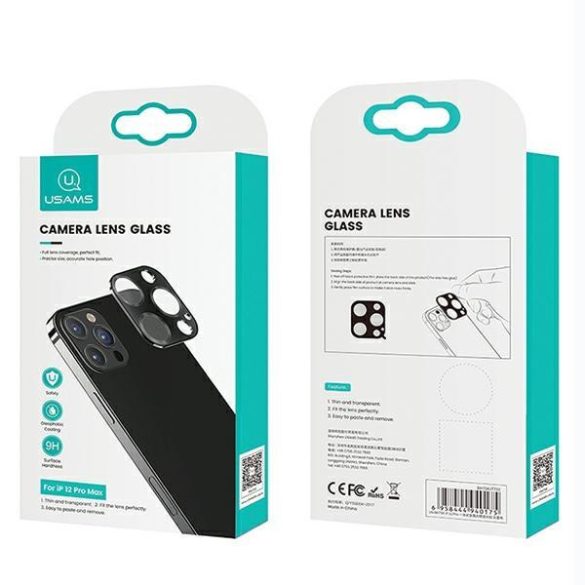 USAMS kamera lencse védő fólia kék szegéllyel iPhone 12 Pro Max