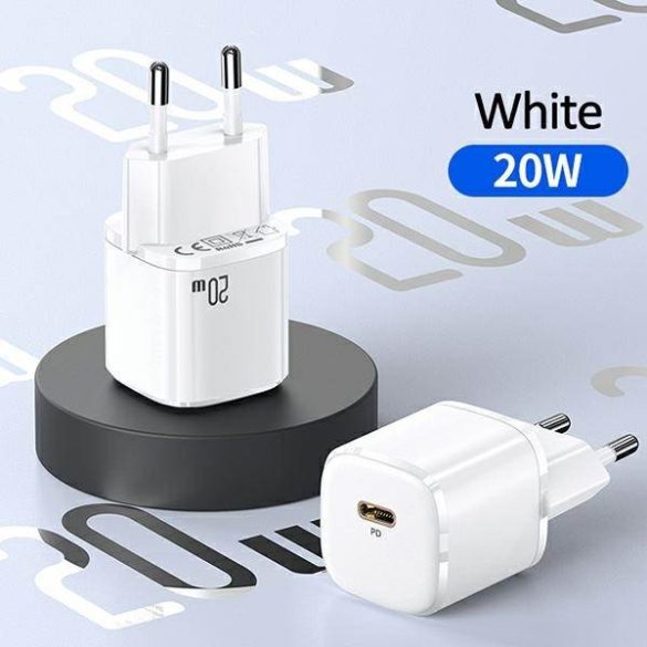 USAMS töltő 1xUSB-C T36 mini 20W + kábel USB-C-Lightning fehér PD3.0 gyorstöltés XFKXLOGTL02 (US-CC124+US-SJ484)