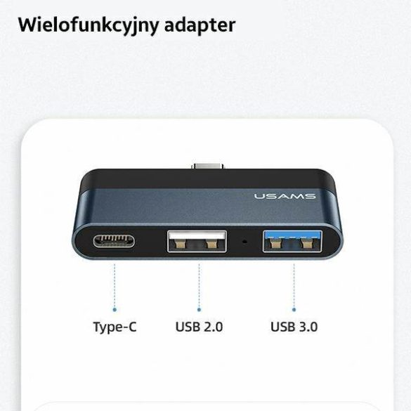 USAMS Adapter HUB USB 2.0/USB 3.0/USB-C szürke