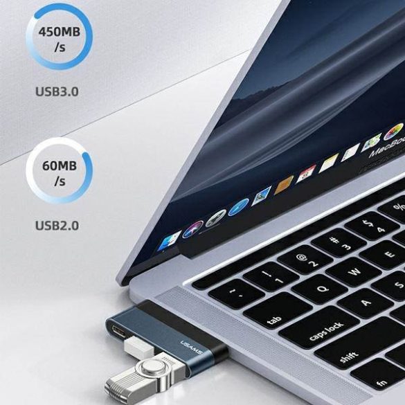 USAMS Adapter HUB USB 2.0/USB 3.0/USB-C szürke