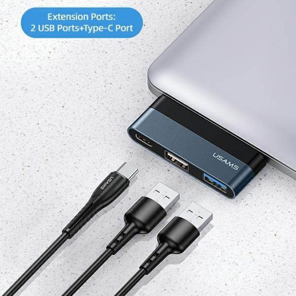 USAMS Adapter HUB USB 2.0/USB 3.0/USB-C szürke