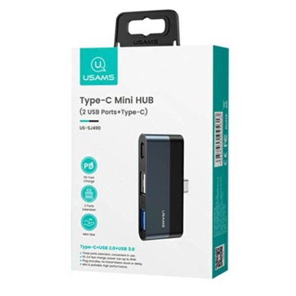 USAMS Adapter HUB USB 2.0/USB 3.0/USB-C szürke