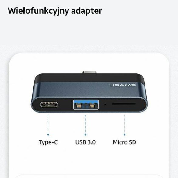 USAMS Adapter HUB USB 3.0/USB-C/Micro SD szürke