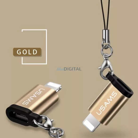 USAMS Adapter microUSB-lightningze smyczą złoty/gold SJ152ML02 (US-SJ152)