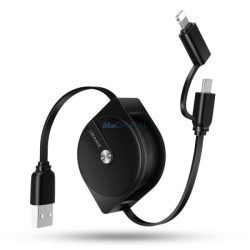   USAMS behúzható U1 2 1-ben kábel 1m fekete (Lightning/microUSB) SJ192USB01 (US-SJ192)