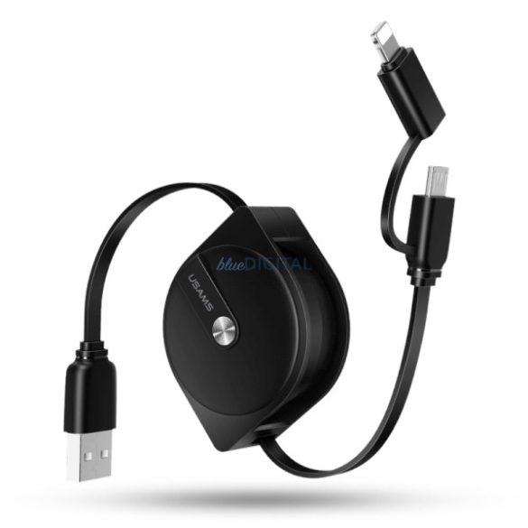 USAMS behúzható U1 2 1-ben kábel 1m fekete (Lightning/microUSB) SJ192USB01 (US-SJ192)