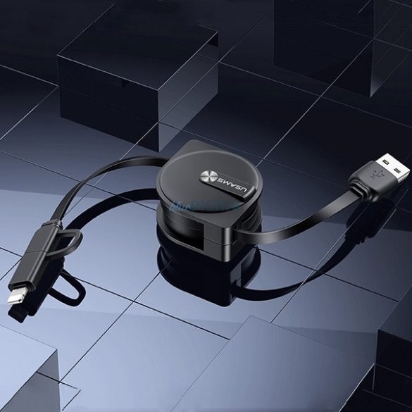 USAMS behúzható U1 2 1-ben kábel 1m fekete (Lightning/microUSB) SJ192USB01 (US-SJ192)