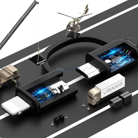 USAMS behúzható U1 2 1-ben kábel 1m fekete (Lightning/microUSB) SJ192USB01 (US-SJ192)