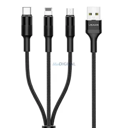   USAMS U5 USB-A - Type-C/Lightning/microUSB kábel 1.5m 2A - fekete