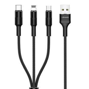 USAMS U5 USB-A - Type-C/Lightning/microUSB kábel 1.5m 2A - fekete