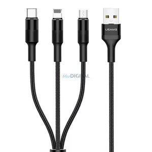 USAMS U5 USB-A - Type-C/Lightning/microUSB kábel 1.5m 2A - fekete