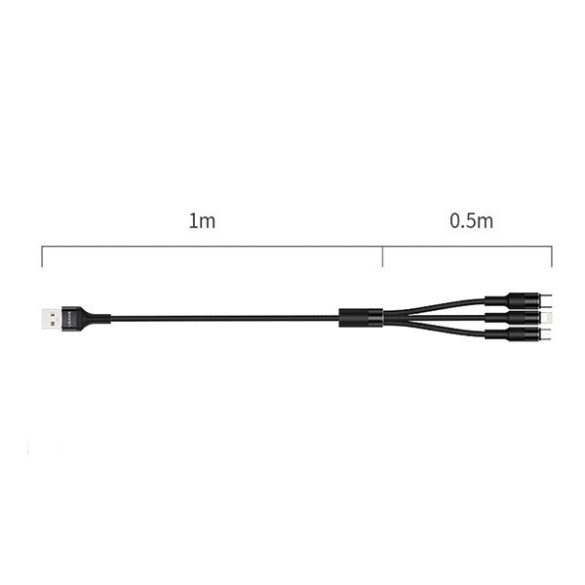 USAMS U5 USB-A - Type-C/Lightning/microUSB kábel 1.5m 2A - fekete