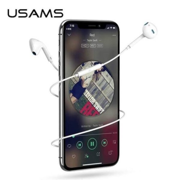 USAMS sztereó fejhallgató EP-24 lightning iPhone 7/8/X/XS/XS/XS Max/XR fehér HSEP2401