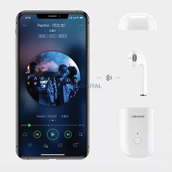 USAMS Bluetooth 5.0 Headset LB sorozat + dokkolóállomás fehér BHULB01 (US-LB001)