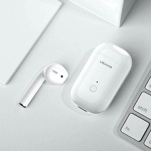 USAMS Bluetooth fülhallgató 5.0 LB Series + dokkolóállomás fehér BHULB01 (US-LB001)