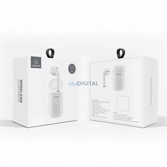 USAMS Bluetooth 5.0 Headset LB sorozat + dokkolóállomás fehér BHULB01 (US-LB001)