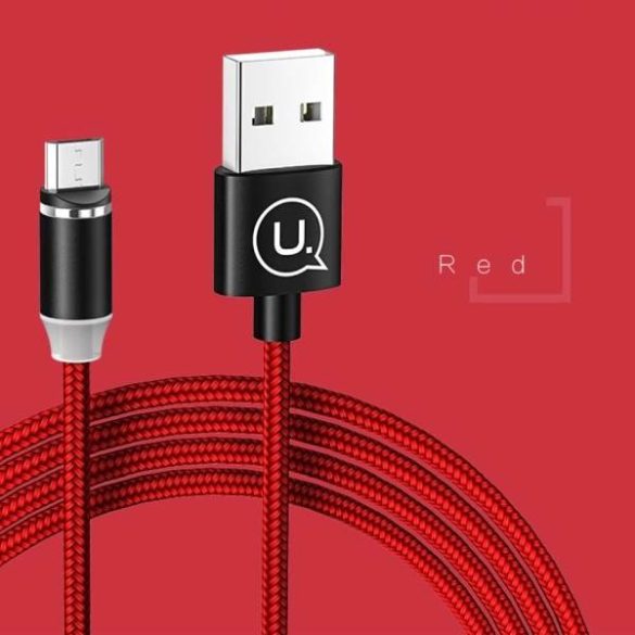 USAMS kábel mágneses U-Sure microUSB 1m 2.1A fonott piros SJ294USB02 (US-SJ294)