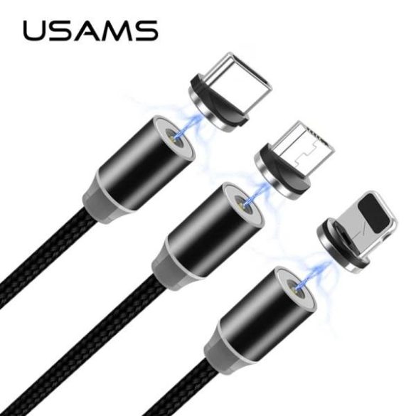USAMS kábel mágneses U-Sure lightning 1m 2.1A fonott fekete SJ292USB01 (US-SJ292)