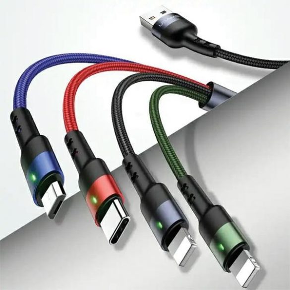 USAMS U26 4in1 fonott kábel 1.2m 2A gyors töltés (2x villám/microUSB/USB-C) SJ317USB01 (US-SJ317)