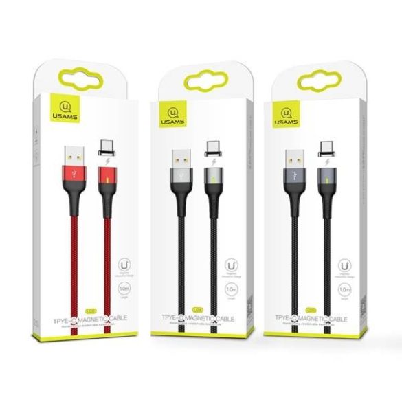 USAMS kábel mágneses U28 lightning 2.4A gyorstöltés 1m fonott szürke SJ326USB03 (US-SJ326)