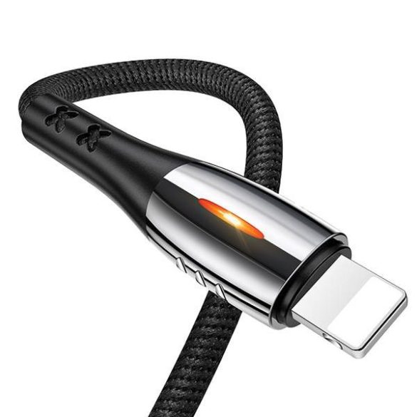 USAMS kábel fonott U-Tone lightning 1.2m Power-off 2A gyorstöltés fekete SJ344USB01 (US-SJ344)