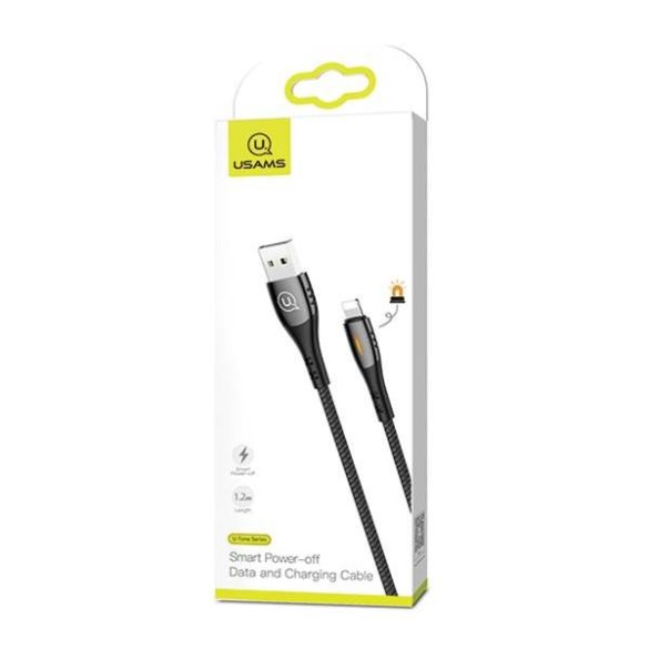 USAMS kábel fonott U-Tone lightning 1.2m Power-off 2A gyorstöltés fekete SJ344USB01 (US-SJ344)