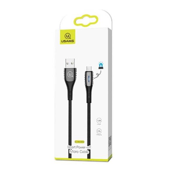 USAMS kábel fonott U-Tone microUSB 1.2m Power-off 2A gyorstöltés fekete SJ346USB01 (US-SJ346)